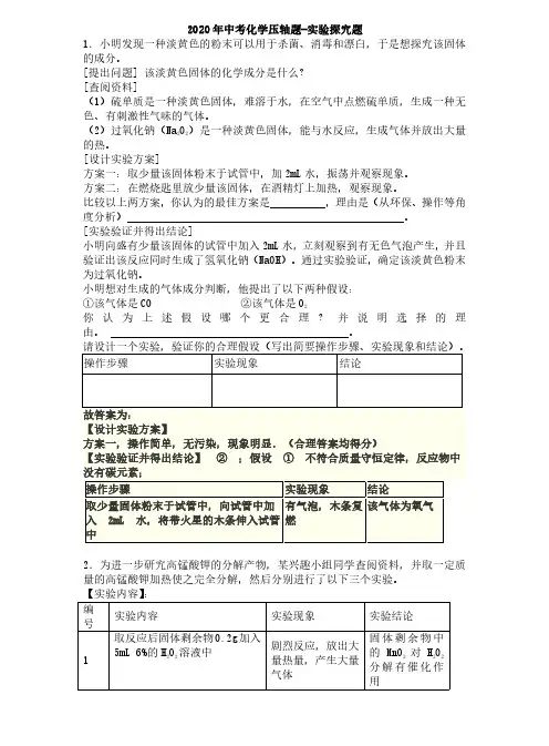 2020年中考化学压轴题
