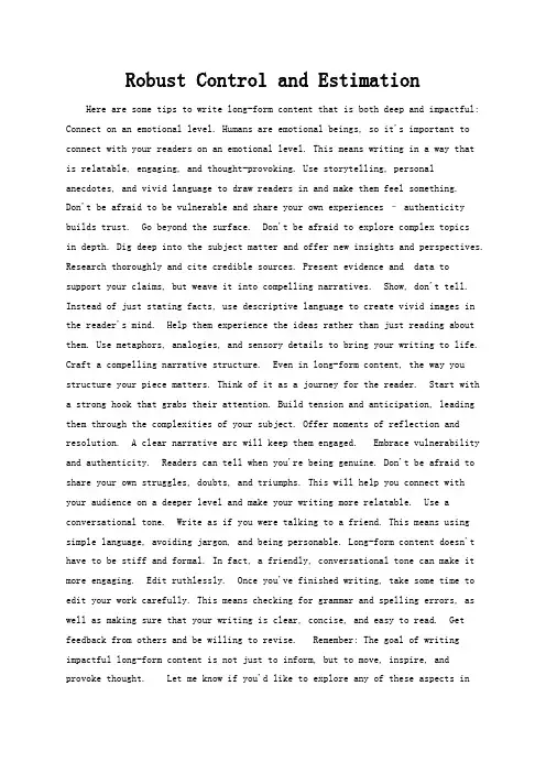 Robust Control and Estimation