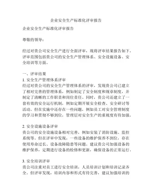 企业安全生产标准化评审报告