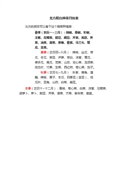 北方阳台种菜月份表