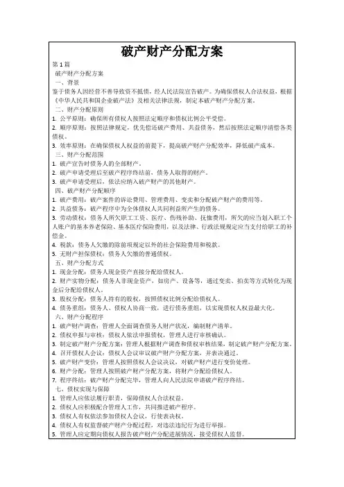 破产财产分配方案