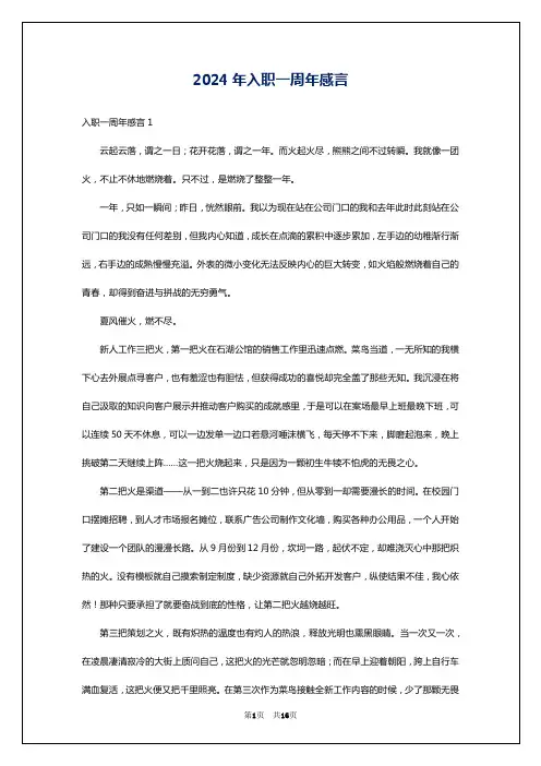 2024年入职一周年感言