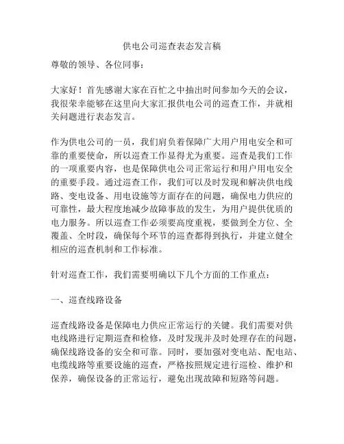 供电公司巡查表态发言稿