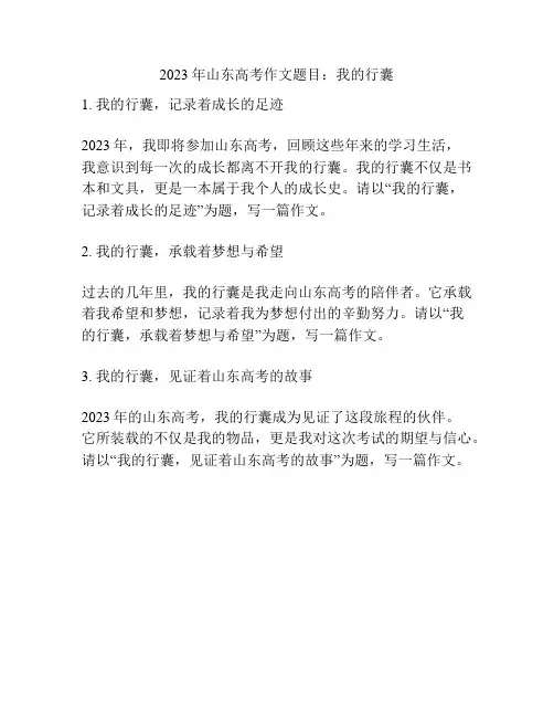 2023年山东高考作文题目：我的行囊