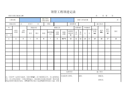 顶管工程顶进记录(自带公式)
