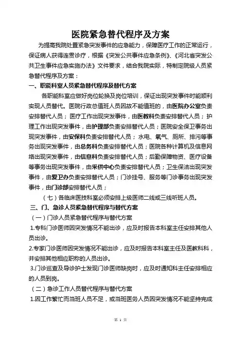院科两级人员替代程序及方案