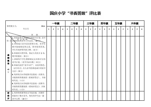 国庆小学“书香班级”评比表