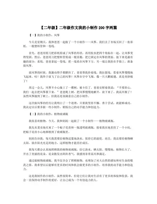 【二年级】二年级作文我的小制作200字两篇