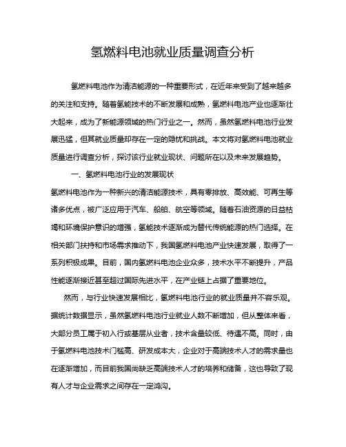 氢燃料电池就业质量调查分析