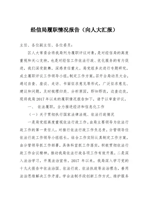经信局履职情况报告(向人大汇报)