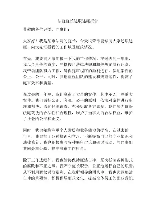 法庭庭长述职述廉报告