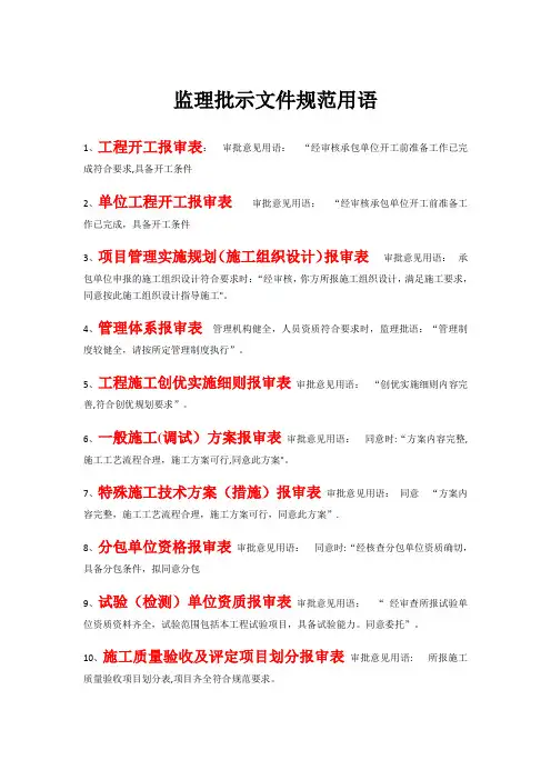 监理规范审批用语