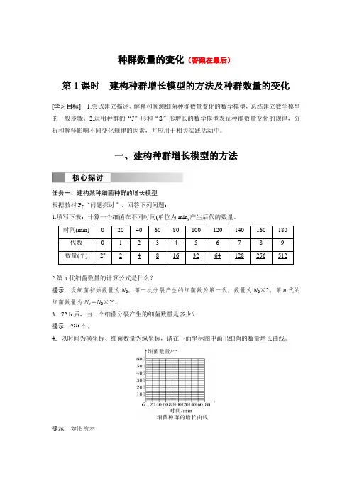 高中生物(选择性必修第二册 人教版)讲义教案：建构种群增长模型的方法及种群数量的变化(含答案)