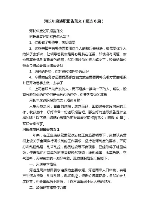 河长年度述职报告范文（精选6篇）