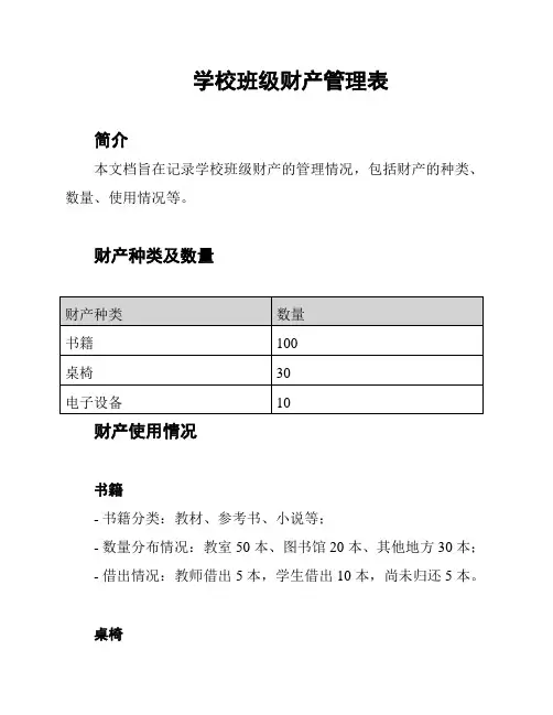 学校班级财产管理表