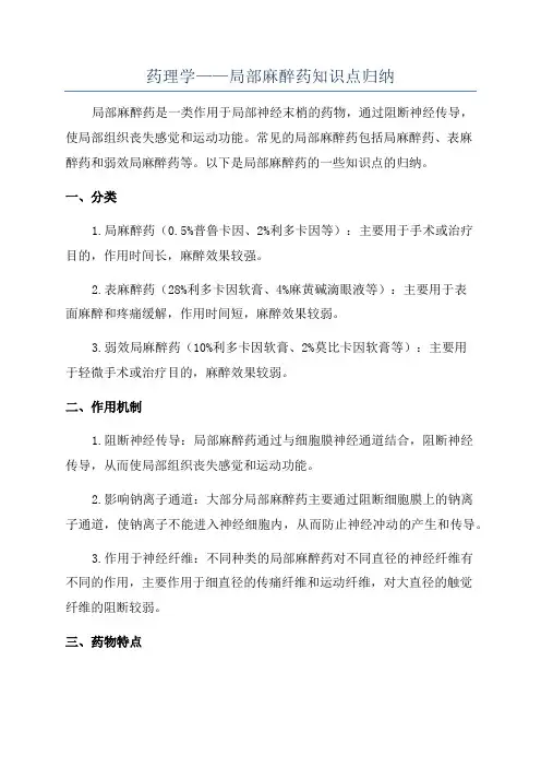 药理学——局部麻醉药知识点归纳