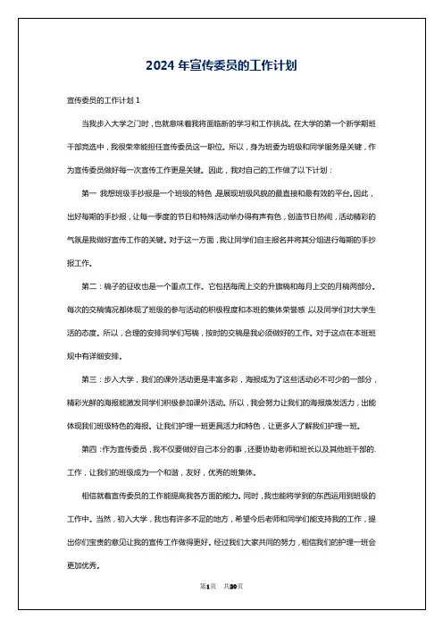 2024年宣传委员的工作计划