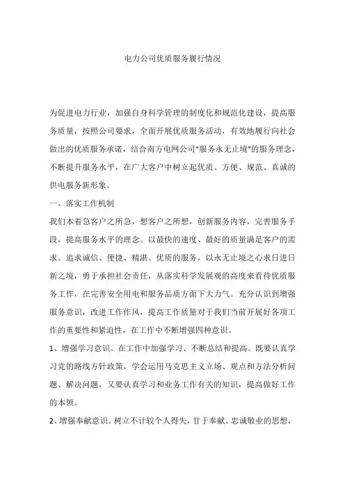 电力公司优质服务履行情况