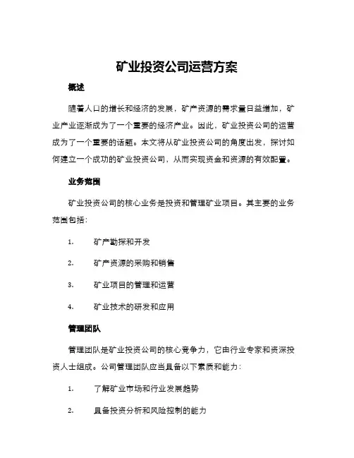 矿业投资公司运营方案