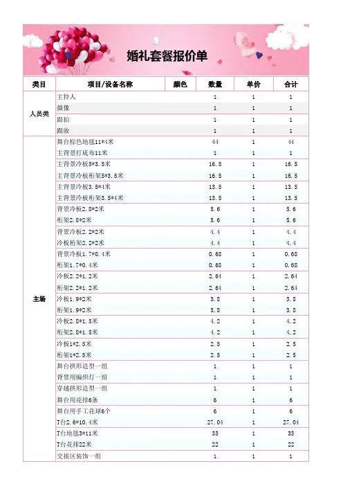 婚礼套餐报价单(完整版)