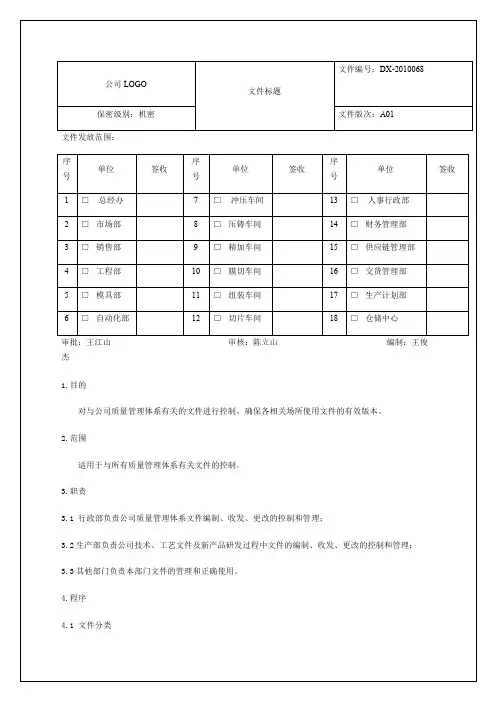 2017年xx公司文件控制管理程序范本7p