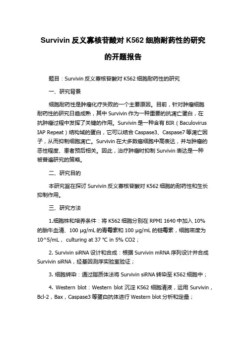 Survivin反义寡核苷酸对K562细胞耐药性的研究的开题报告