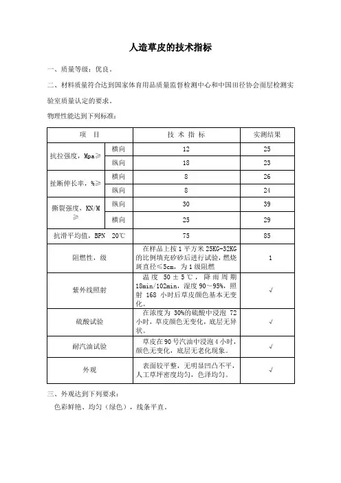 人造草皮的技术指标