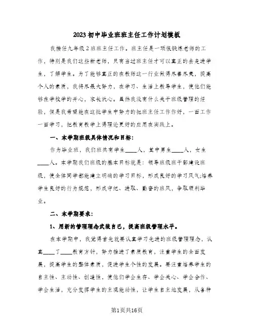 2023初中毕业班班主任工作计划模板(5篇)