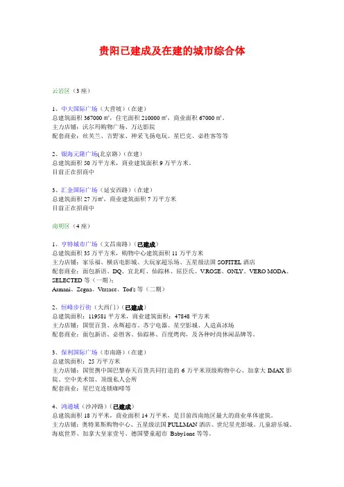 贵阳已建成及在建的城市综合体资料大全