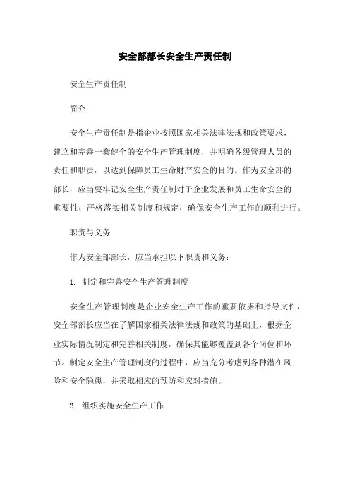 安全部部长安全生产责任制