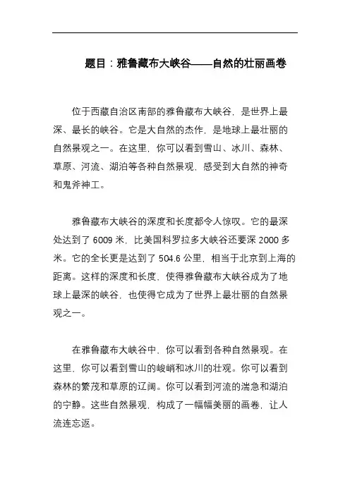 描写《雅鲁藏布大峡谷》的800字作文