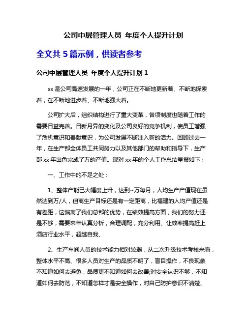 公司中层管理人员 年度个人提升计划
