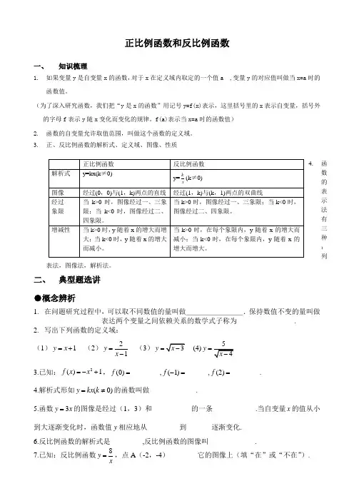 正比例函数和反比例函数(很好很经典精品)