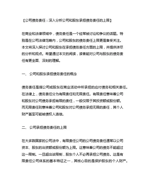 公司和股东承担债务责任的上限