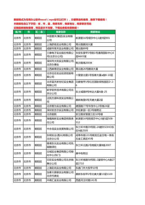 2020新版北京市北京市朝阳区实业有限公司工商企业公司商家名录名单黄页联系电话号码地址大全120家