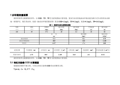 夏家寺水库水环境容量