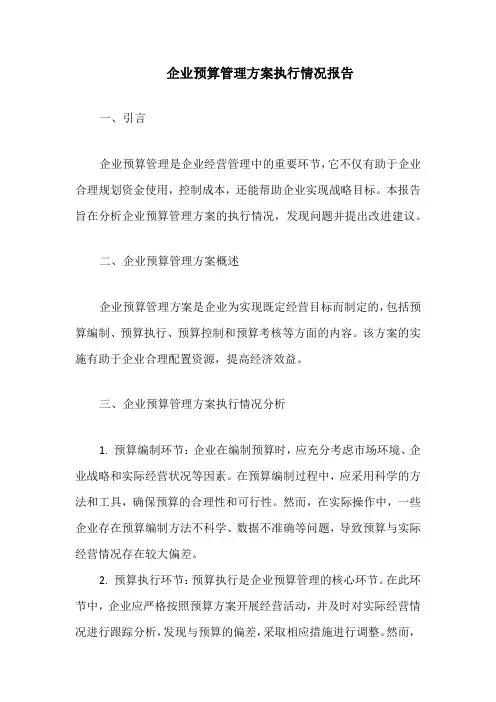 企业预算管理方案执行情况报告