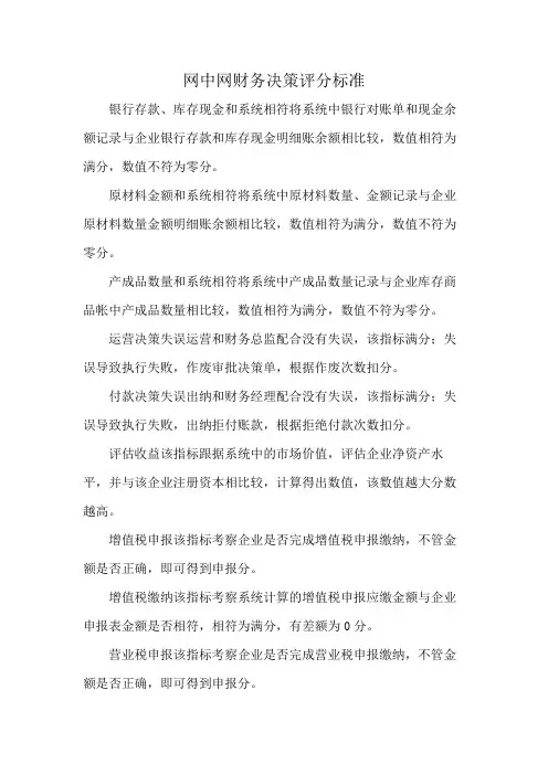 网中网财务决策评分标准