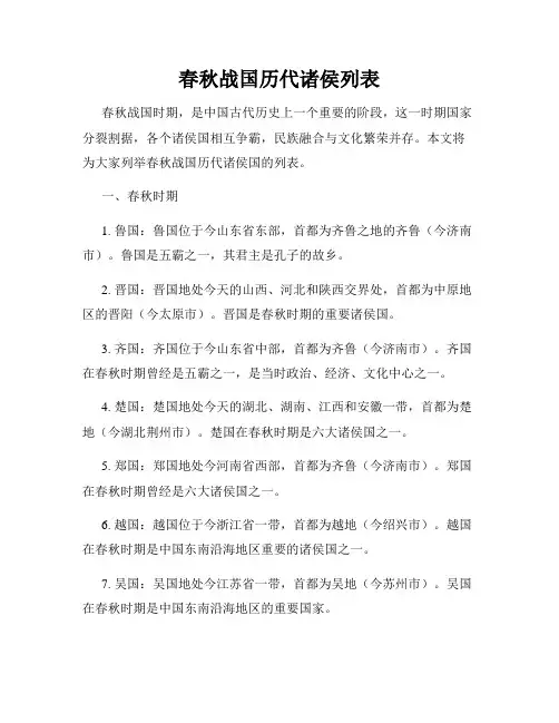春秋战国历代诸侯列表