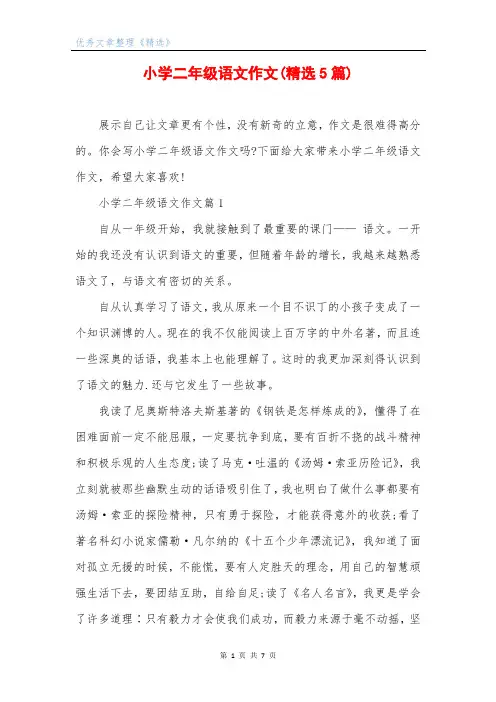 小学二年级语文作文(精选5篇)