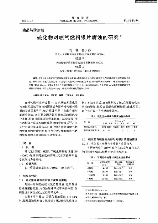硫化物对喷气燃料银片腐蚀的研究