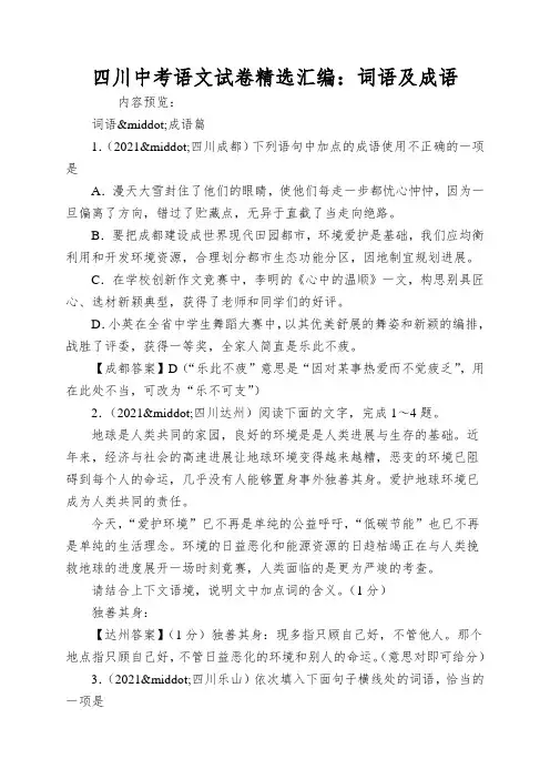 四川中考语文试卷精选汇编：词语及成语
