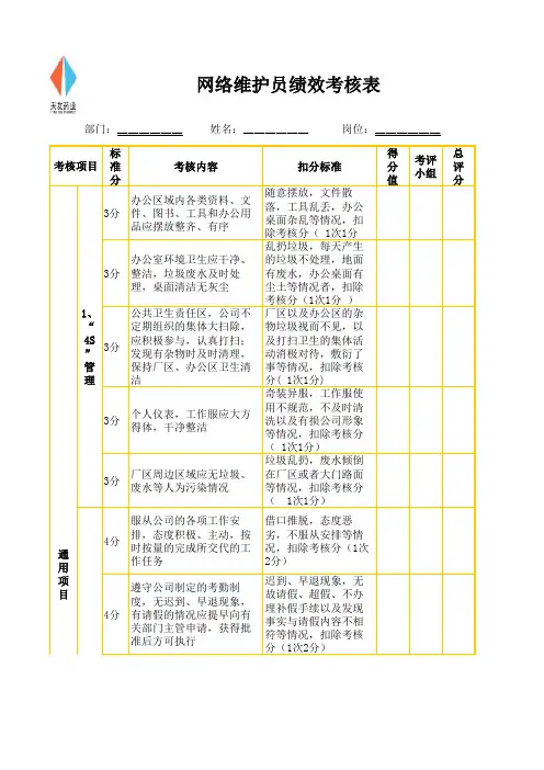 网络维护员绩效考核表