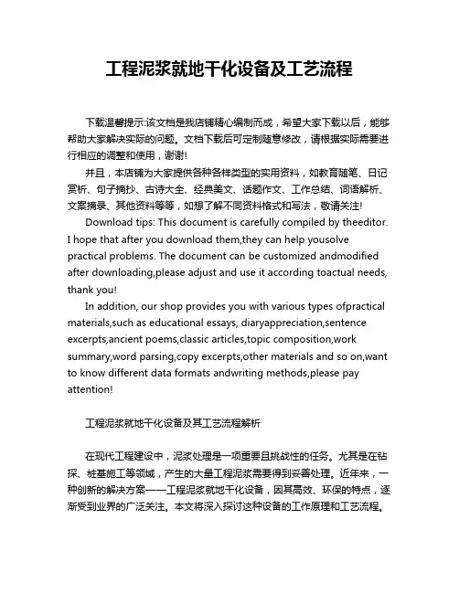 工程泥浆就地干化设备及工艺流程
