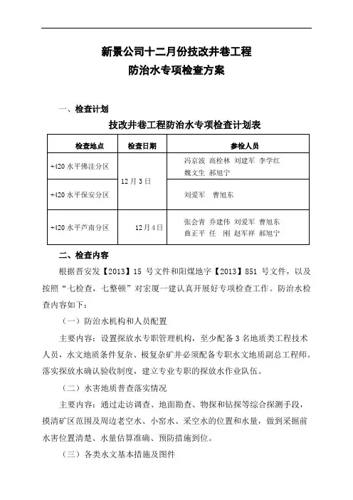 防治水专项检查项目