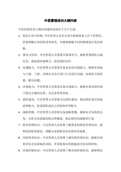 中层管理培训大纲内容