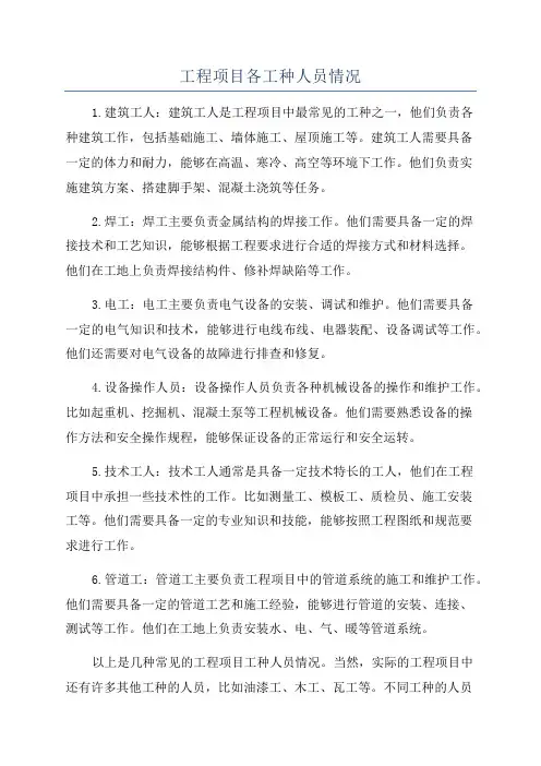工程项目各工种人员情况