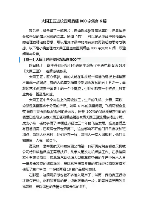 大国工匠进校园观后感800字集合6篇