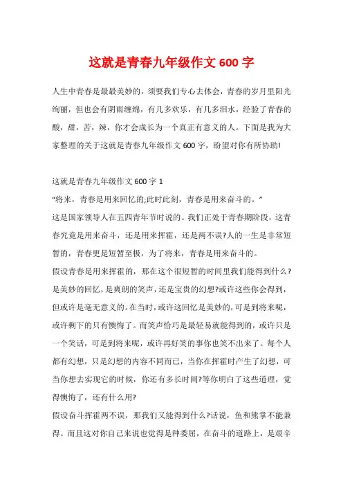 这就是青春九年级作文600字