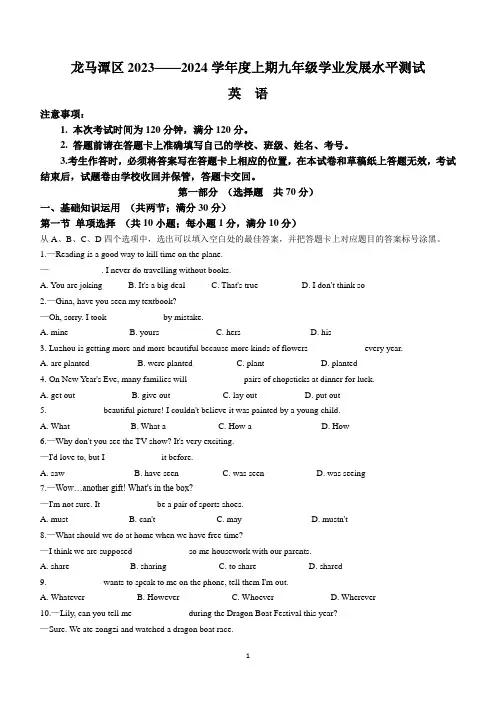 四川省泸州市龙马潭区2023-2024学年九年级上学期期末英语试题(含答案)